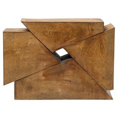 a wooden sculpture that is shaped like an envelope with one opening and the other open