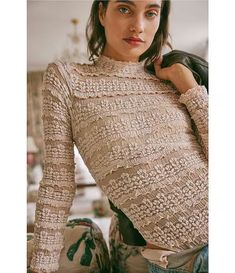 Free People Angelina Semi Sheer Textured Mock Neck Long Sleeve Bodysuit | Dillard's Elegant Stretch Bodysuit With Lace Top, Elegant Spring Bodysuit With Sheer Sleeves, Elegant High Neck Stretch Mesh Top, Chic Beige Bodysuit For Fall, Feminine Fitted Long Sleeve Bodysuit, Feminine Long Sleeve Fitted Bodysuit, Chic Sheer Bodysuit For Spring, Chic Beige Bodysuit For Spring, Chic Fitted High Neck Mesh Top