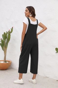 Women's 2024 Casual Cotton Linen Jumpsuit 4Colors Casual Solid Color Jumpsuit With Bib Front, Casual Solid Bib Front Jumpsuits And Rompers, Casual Solid Bib Front Jumpsuit/romper, Black Jumpsuits And Rompers With Side Pockets For Summer, Black Bib Front Jumpsuit For Summer, Black Bib Front Jumpsuits And Rompers For Summer, Black Summer Jumpsuit With Bib Front, Black Summer Jumpsuits And Rompers With Bib Front, Black Jumpsuits And Rompers With Side Pockets For Spring