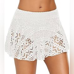 Rekita Womens White Swim Skirt Lace Crochet Skort Bikini Bottom. This Would Also Be A Great Athleisure Piece. Dry Easy Material, Could Be Used For Walking The Beach Or Pair It With Your Favorite Sports Bra! Size Xl. Sanitary Sticker Still Attached. Nwot. Swimsuit Wrap Skirt, Lace Beach Dress, Swimsuit Tankini, Swimsuit Wrap, White Swimwear, Skirted Swimsuit, Swimsuit With Shorts, Moda Chic, Beach Skirt