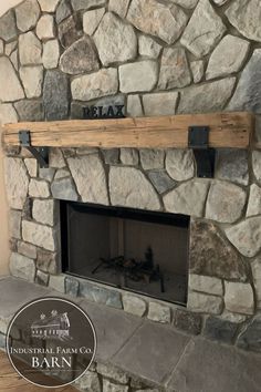 a stone fireplace with the words fix on it