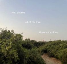 an image of a path in the middle of some bushes and trees that says you deserves all of the love i have inside of me