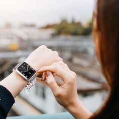 Feel like royalty. Whether it’s date night or a business meeting, the regal agate pearl and silver links of the Pearl Watchband dress up your Apple Watch into an elegant piece of jewelry. Easily add a little bling to your outfit with a quick installation using the stainless steel connectors. The comfortable elastic band stretches to your wrist like a bracelet letting you show off your glamorous style wherever you go. All-time luxury! Features:For Apple Watch Series 1/2/3/4/5/6/SE/7Elegant Agate Scrunchie Watch Band, Scrunchie Watch, Band Stretches, Buy Pearls, Apple Watch 42mm, Crystal Watches, Glamorous Style, Stylish Bracelet, Apple Watch 38mm