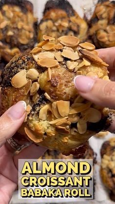 almond croissant babaka roll is being held by two hands