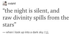 a tweet with the caption'the night is silent, and raw divinity spills from the stars '