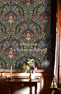 an ornate wallpaper with the words shop our victorian wallpaper