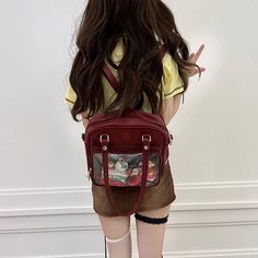 Color: White•Caramel•Wine red•Laser silver•Light pink•BlackMaterial: PU Size Length(cm)(inch) Width(cm)(inch) Height(cm)(inch) One Size 26/10.23 8/3.14 24/9.44 Casual Red Shoulder Bag For Students, Travel Satchel For Back To School, Casual Burgundy School Bag, Harajuku Style Shoulder Bag For Students, Cute Rectangular Ladies' Backpack, Red Shoulder Bag For Back To School, Large Capacity Red Satchel For School, Red Backpack For Back To School, Red Leather Standard Backpack