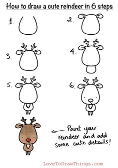 how to draw a reindeer in 6 steps step by step drawing instructions for kids and adults