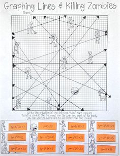 graphing lines and killing zombies worksheet for kids to practice graphing numbers