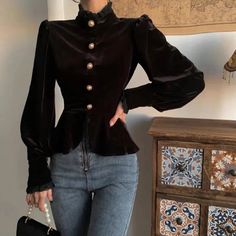 45529637552373|45529637585141|45529637617909|45529637650677 Collared Black Blouse With Buttons, Fall Puff Sleeve Tops With Buttons, Fall Tops With Stand Collar And Button Closure, Elegant Fall Tops With Buttons, Long Sleeve Tops With Pearl Buttons For Work, Long Sleeve Work Tops With Pearl Buttons, Fall Party Blouse With Buttons, Party Tops With Collar And Buttons, Elegant Stand Collar Top With Buttons