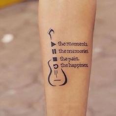 Acoustic Guitar Tattoo Design, Music Lovers Tattoo, Tattoos For Music Lovers, Tattoo Ideas Music, Small Music Tattoos, Music Quote Tattoos, Song Tattoos, Tattoo Placements