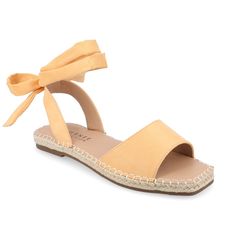 Introducing the Emelie wrap-around sandal by Journee Collection—a stylish fusion of comfort and sophistication. This open-toe sandal features a distinctive wrap-around ankle strap with whipstitch trim and espadrille details, creating a trendy look. Designed for all-day wear, the Emelie sandal comes equipped with a 4 mm Tru Comfort Foam™ Footbed for a cushioned feel, and its flat sole ensures both ease of movement and a laid-back charm. Crafted with faux suede uppers, it exudes a luxurious appear Tie Up Sandals, Wide Width Sandals, Ankle Sandals, Fashion Shoes Sandals, Open Toe Shoes, Espadrille Sandals, Open Toe Sandals, Flat Espadrilles, Journee Collection