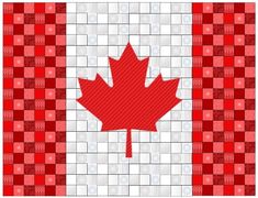 the canadian flag is made up of red and white checkered paper with a maple leaf on it