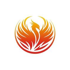 an orange and red bird logo on a white background