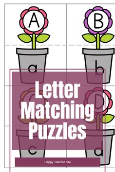 the letter matching puzzles with flowers and letters on them, which are in flowerpots