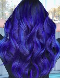 Vibrant Hair Dye Ideas, Purple And Blue Hair Ideas, Blue And Purple Dyed Hair, Purple Hair Vibrant, Purplish Blue Hair, Blurple Hair Color, Purple Multicolor Hair, New Hair Colors 2020