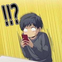 an anime character looking at his cell phone