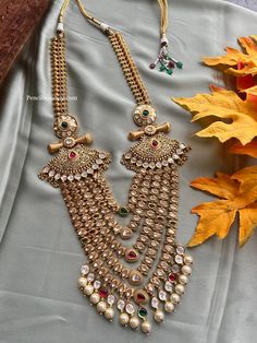 Bridal Designer Multicolor 22k gold plated Maharani Gold Tayani Premium Necklace Haram set with Maangtikka.