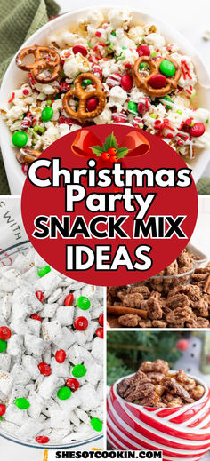 Photo collage of snack mixes for Christmas.