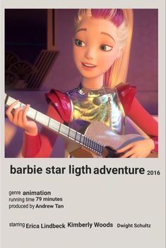 barbie star light adventure 2012 poster with the character playing an acoustic guitar in front of her