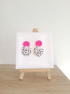 A speckled clay earring, perfect as a statement piece.  Slight 3D effect   Instagram: LazyPaintBrush Handmade Minimalist Pink Earrings, Cactus Earrings, Abstract Earrings, Beach Earrings, Floral Studs, Pink Clay, Earring Tree, Colorful Earrings, Modern Earrings