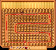 an old computer game with lots of gold and red lines on the screen, as well as