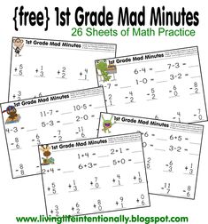 four free 1st grade math worksheets for the number 1 to 10, including two sheets