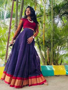 Long Skirt And Top From Old Saree, Narayanpet Crop Top Lehenga, Crop Top Lehenga From Old Saree, Traditional Langa Blouse For Women, Pattu Skirt And Crop Top, Paavadai Satai Women, Crop Top Lehenga With Saree, Skirt And Crop Top From Old Saree, Pattu Crop Top Lehenga Designs