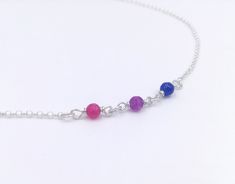 "Handmade sterling silver necklace. Different colored crystal beads making up the bisexual pride flag. Delicate silver chain. Order at least 2.5 cm (1\") longer than the intended wearers neck for a tight fit. Longer for a looser fit. Matching bracelet: https://www.etsy.com/listing/1024658633 Necklace and bracelet set (lower price): https://www.etsy.com/listing/1010685590 This is is a made to order listing and you'll get a necklace like the one in the pictures, not the exact copy in the pictures. Silver Crystal Necklace With Tiny Beads As A Gift, Sterling Silver Crystal Necklace With Silver Beads For Gift, Gift Sterling Silver Crystal Necklace With Silver Beads, Lgbtq Necklace, Bisexual Pride Flag, Beads Making, Scandinavian Jewelry, Leather Choker Necklace, Infinity Jewelry