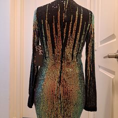 Tagged A Size Large But Fits A Small To A Smallish Medium Iridescent Greenish/Old Gold/Black In Color High Slit In Mid Front Has A Snap Bottom Bodysuit Attached Very Sexy Gorgeous Looks More Expensive That I'm Listing It For Giti/Banjul Brand Never Worn New With Tag Maxi Formal Dress, Side Split Maxi Dress, Black Sheer Dress, Sheer Gown, Tropical Print Dress, Strappy Maxi Dress, Ruched Maxi Dress, Bodysuit Dress, Maxi Gown Dress