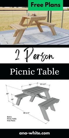 a picnic table is shown with measurements for the top and bottom pieces, including two benches