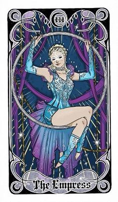 a tarot card with a woman in blue dress on it's back and the words, the emperors