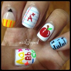 Back to School inspired Nails Nails For School, Natural Nail Art, Super Cute Nails, Painted Face