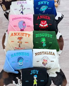 Inside Out Characters, Disney Trip Shirts, Matching Hoodies, Fangirl Problems, Disneyland Shirts, Inside Out 2, Embroidery Hoodie, Funny Animal Quotes, Pink Instagram