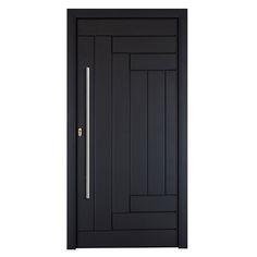 a black door with a handle on the front and side paneling, which is painted in