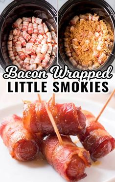 bacon wrapped little smokies in the slow cooker are ready to be eaten