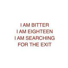 i am bitter, i am eighteen, i am searching for the exit text on white background