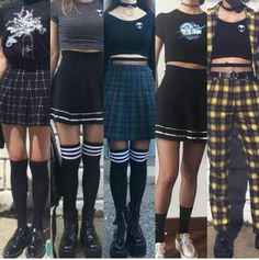 Grunge Cute Outfits, Grunge Outfits 90s, Black Grunge, Pinterest Outfits, Goth Outfits, Mode Vintage, Plaid Skirts