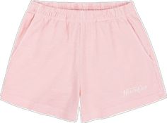 Sporty Pink Cotton Bottoms, Pink Relaxed Fit Cotton Bottoms, Casual Pink Bottoms With Ribbed Waistband, Pink Cotton Bottoms With Elastic Waistband, Pink Shorts With Pockets For Loungewear, Pink Cotton Bermuda Shorts, Pink Bottoms With Ribbed Waistband, Short Length, Pink Cotton Bottoms For Leisure, Pink Relaxed Fit Athleisure Shorts