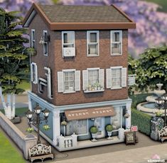 an image of a doll house in the middle of a miniature town with lots of furniture