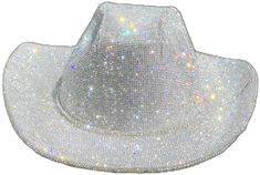 Rhinestone Party Hat For Kentucky Derby, Fitted Western Party Hats, Party Hats With Rhinestones And Curved Brim, Western Silver Hats For Summer, Silver Summer Hat For Rodeo, Silver Summer Rodeo Hat, White Party Hat With Rhinestones, Silver Party Hat With Bling, Western Curved Brim Party Hat