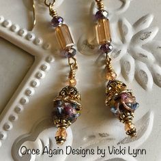 Victorian Style “Take The Cake” Dangle Earrings Hand Created - Once Again Designs By Vicki Lynn Beautiful Victorian Style Limited Edition Earrings Featuring Vintage Wedding Cake Beads Accented With Crystal Beads And Gold Tone Findings. This Pair: - Vintage Wedding Cake Beads. - Vintage And New Crystal Glass Beads. - New And Vintage Gold Tone Metal Findings. - 14k Gold Filled French Hook Ear Wires With Heishi Bead. - Length: Approximately 2-1/2” From Top Of Ear Wire. Care: Please Remove Before Ba