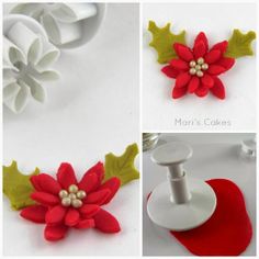 three pictures of christmas decorations made out of fondant