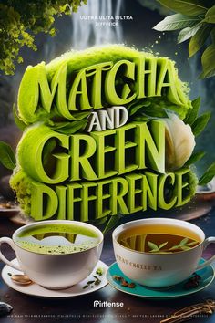 the cover of matcha and green differences, with two cups of tea on saucers