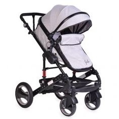 the baby stroller is white and black