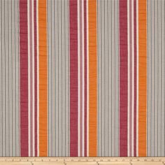 P Kaufmann Brielle Seersucker Stripe Tutti Fruitty from @fabricdotcom  This medium weight seersucker (has a puckered appearance) striped fabric is perfect for window treatments (swags valances, curtains, and draperies), duvet covers, pillows, some upholstery and more! Colors include grey, white, orange and raspberry. Curtains And Draperies, Striped Fabric, Valances, Medium Weight, Window Treatments, Duvet Covers, Duvet