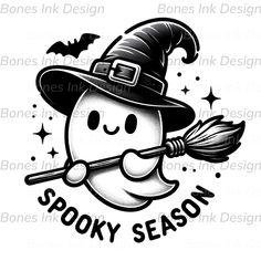 a black and white image of a spooky halloween pumpkin with a witch's hat