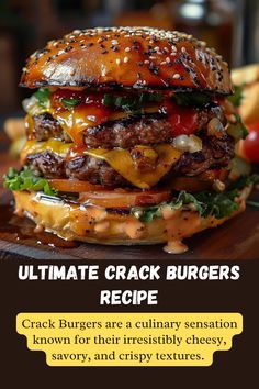 Ultimate Crack Burgers Recipe | The Best Crack Burger Recipe Coffee Rubbed Burgers, Beef And Pork Burgers Recipes, Burgers And Sandwiches, Whiskey Burger Recipes, Fancy Burgers Ideas, Juicy Cheeseburger Recipe, Best Cheeseburgers, American Burger Recipe, Grilled Cheese Burger Recipe