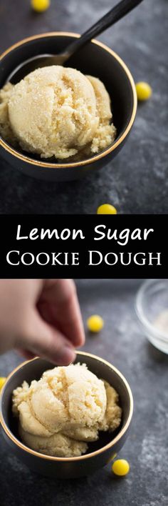 lemon sugar cookie dough in a black bowl