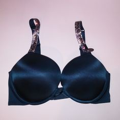 Victoria Secret Bra Bombshell Push Up Shine Strap Logo Dark Teal Plunge Solid Bling Underwire New With Tags *Bundle To Save Chavonne11 111323 34d 36b Victoria Secret Bras, Dark Teal, Bra Cups, Shinee, Victoria Secret, Women's Intimates, Push Up, Blue Green, Victoria's Secret